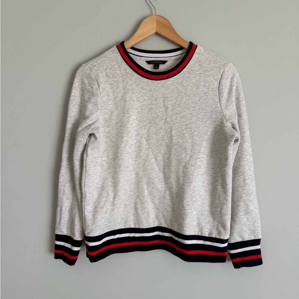 Banana Republic Light Gray Sweater with Red and Black Stripes